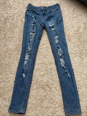 Women's Dark Blue Distressed Skinny Jeans